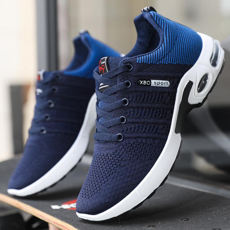 

Men s shoes summer trendy shoes breathable flying woven men s sports casual shoes soft sole non-slip comfortable running shoes 39 темно-синий