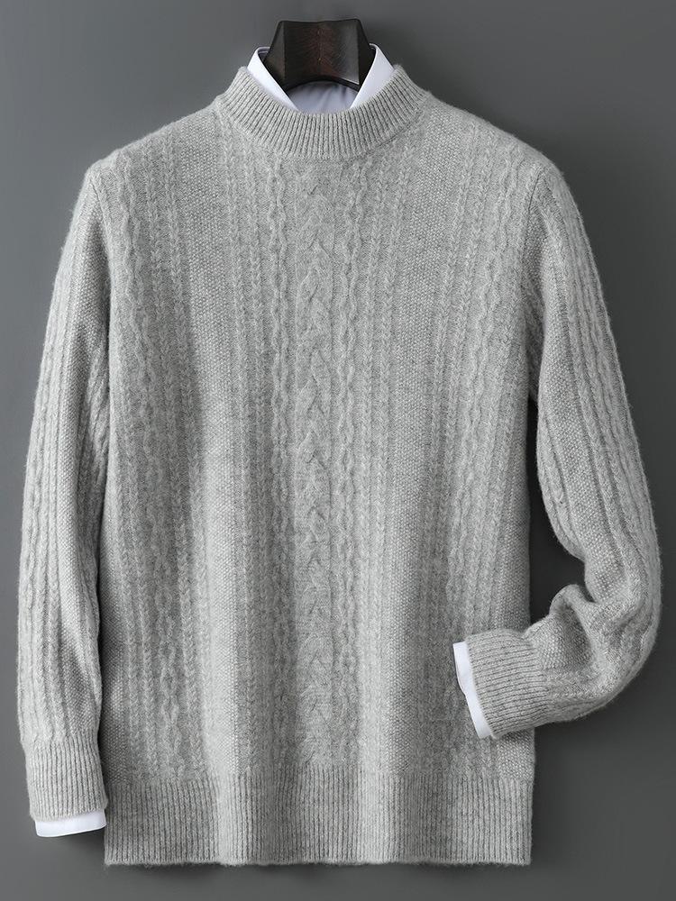 Men's Thick Half-High Collar Wool Sweater - Casual Loose Fit, 100% Pure Wool, Long Sleeve Pullover for Autumn & Winter