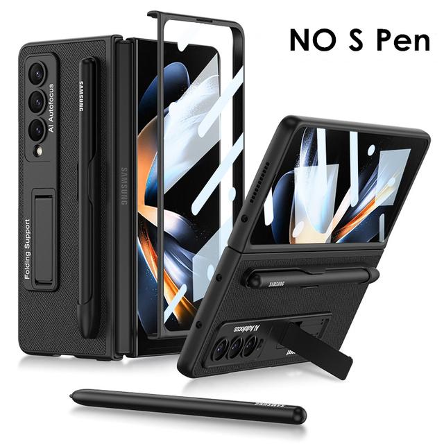 Bracket Leather Pen Slot Cover For Samsung Galaxy Z Fold 4 Case Hard Full Protection Cover With Front Film (No Pen )