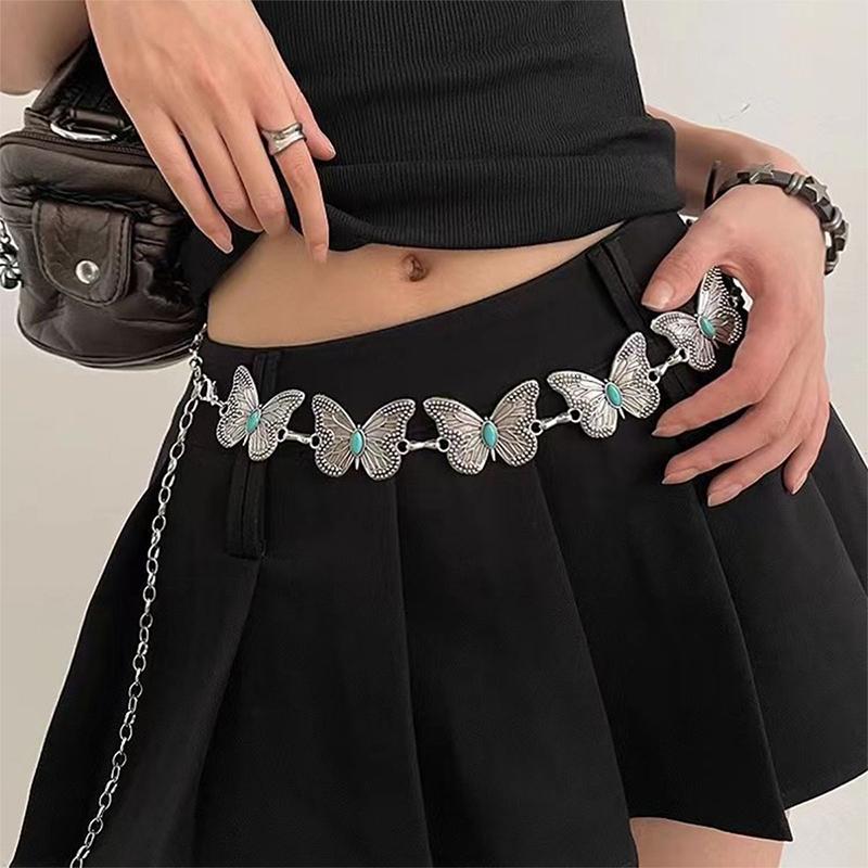 Butterfly Metal Waist Chain Women Y2K Retro Versatile Waist Chain Dress Short Skirt Gothic Chain Fashion Accessories