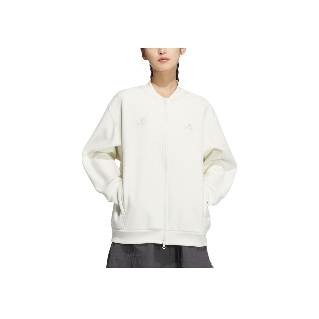 Adidas Lounge Bonded Warm Logo Sports Casual Long Sleeve Jacket Women Jackets Han-Jade-White JJ3546