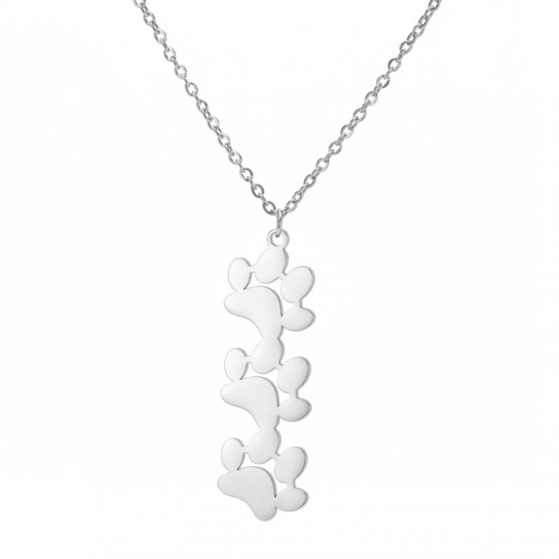Cute Cartoon Cat Paw Print Pendant Necklace Layered Animal Footprint Chain Stainless Steel Adjustable Unisex Dainty Jewelry
