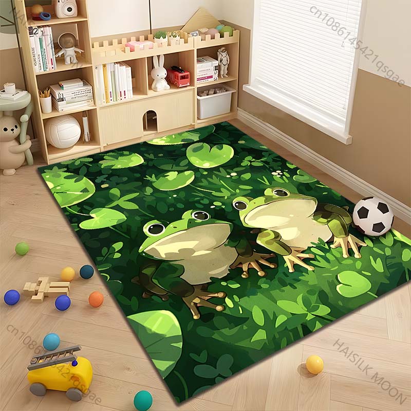 Multiple Sizes Frogs and Lily Pads On Grass Print Carpet Rug for Living Room Bedroom Sofa Doormat Home Decor Non-slip Floor Mat