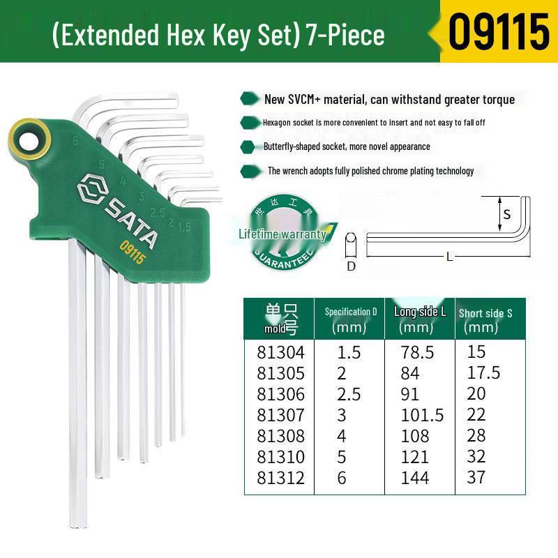 SATA Hex Key Set: Manual Six-Sided Screwdriver Tools