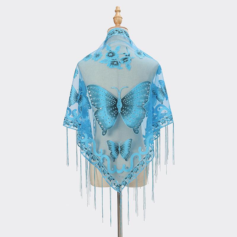 New Tassel Triangle Scarf, Solid Color Hollow Lace Butterfly Embroidered Triangle Shawl Scarf for Women