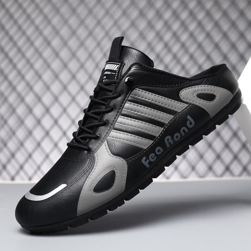 

2025 новые повседневные спортивные кожаные туфли с одной педалью, модные туфли-полусабо, модные туфли на мягкой подошве Doudou, мужские туфли 44