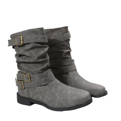 Autumn Winter Ladies Short Boots Belt Buckle Decorated Cowboy Boots Wedge Heel Thick Sole Non-Slip Outdoor Boots Size 35-43