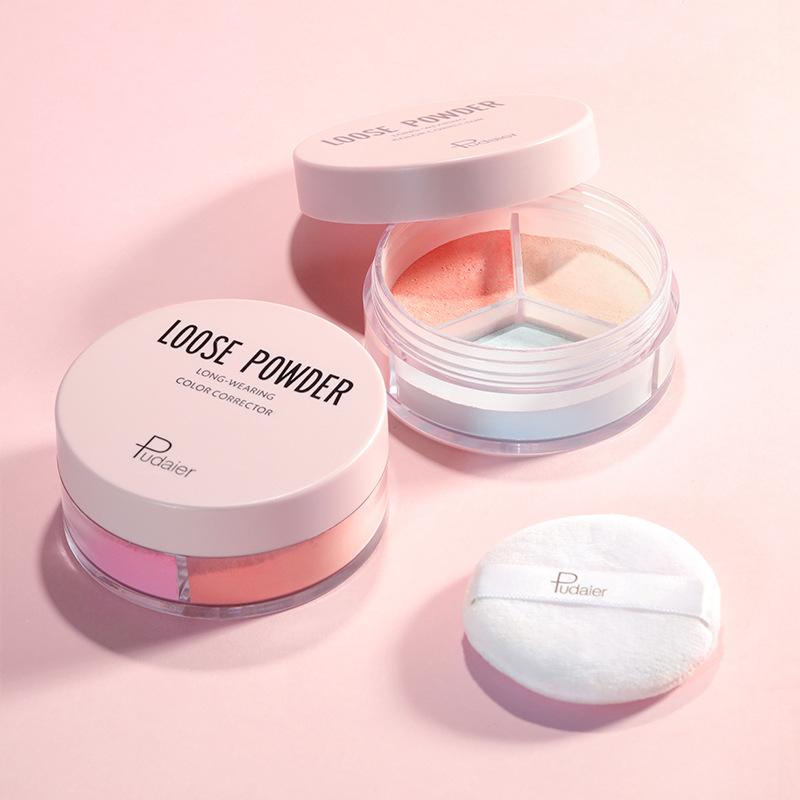 Three Color Loose Powder Honey Powder Pearlescent Matte Oil Control Hard To Take Off Makeup Concealer Makeup Setting Powder