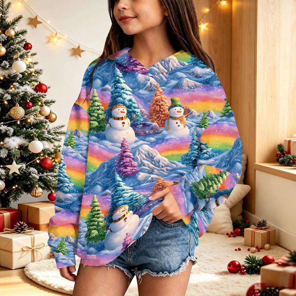 Blusão casual de lã polar para crianças com estampa de Natal e design com capuz