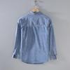 Autumn Men's Retro Light Denim Long Sleeve Shirt with Double Pockets