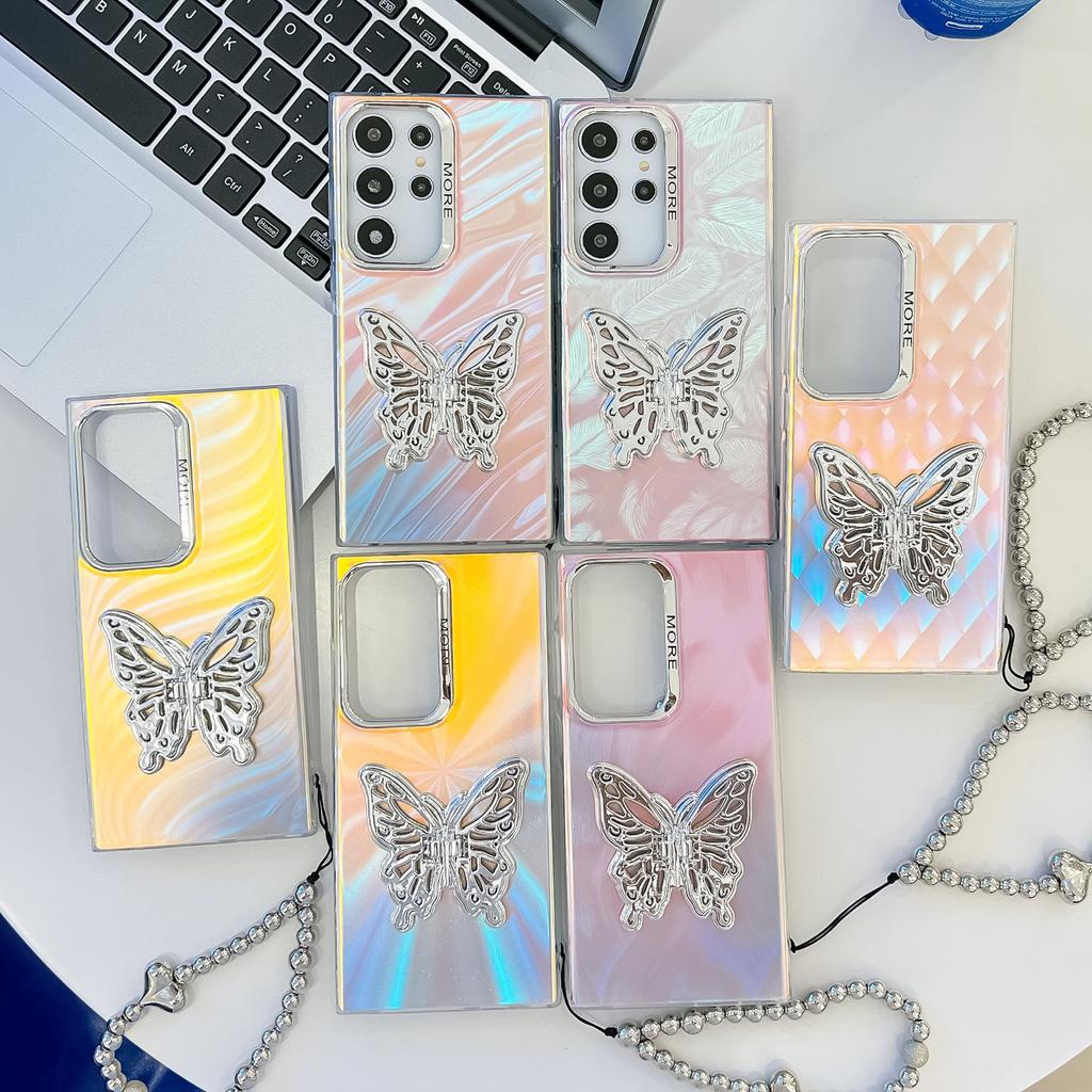 Samsung S25ultra Phone Case Laser Electroplating S24 All Inclusive Butterfly Bracket Bracelet A56 Hard Case