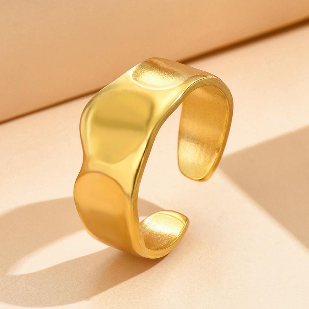 Wide Face Irregular Retro Baroque Gold Plated Stainless Steel Ring for Men and Women - Open Adjustable Design