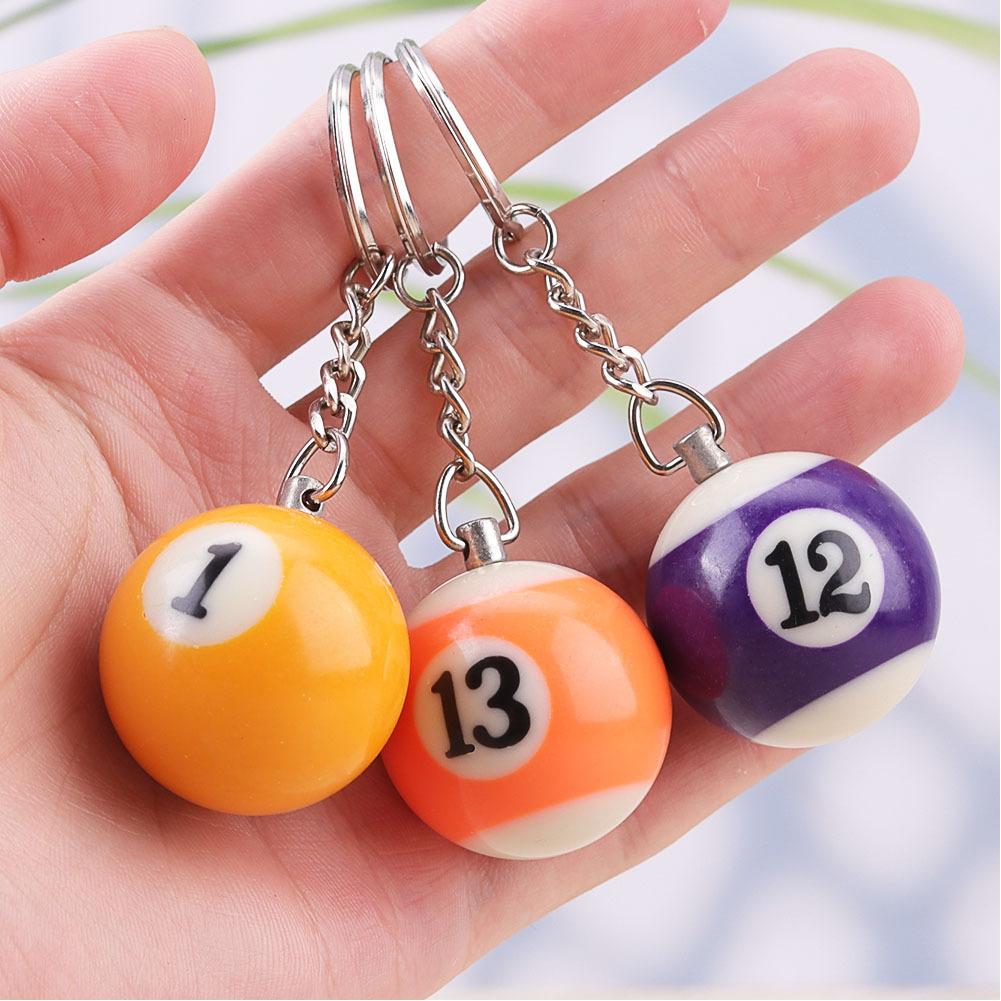 16pcs/Set Mini Billiards Shaped Keyring Assorted Colorful Billiards Pool Small Ball Keychain Creative Hanging Decorations