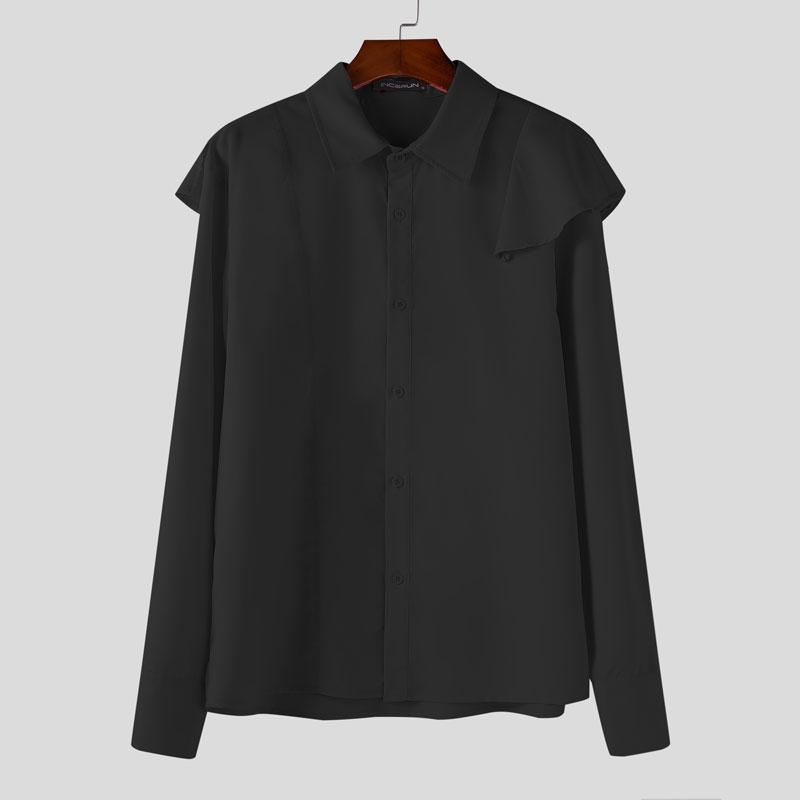INCERUN Herren Reverskragen Rüschenschulter Langarm Knöpfbar Lässige Hemden
