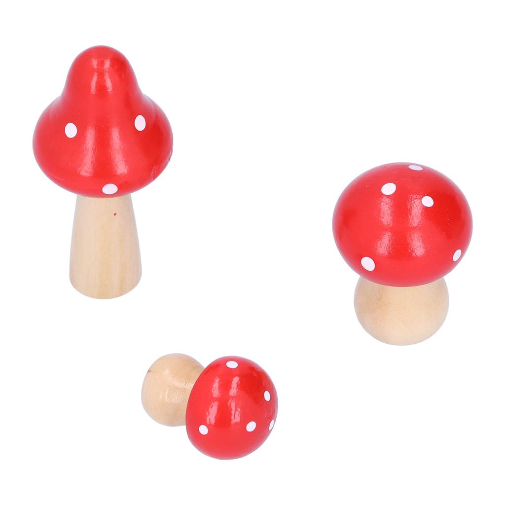 3Pcs Set Mushroom Crafts Innovative Cute Wooden Ornaments Home Office Desktop DecorationRed