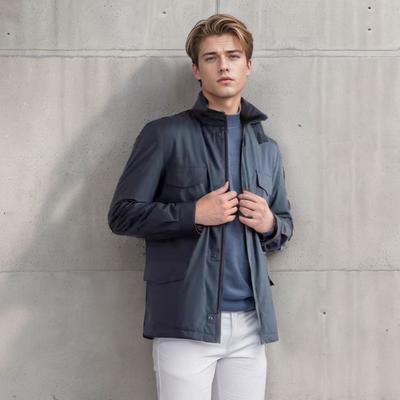 Spring and Autumn New Men's Jacket Solid Color Zipper Large Pocket Stand Collar Casual Jacket