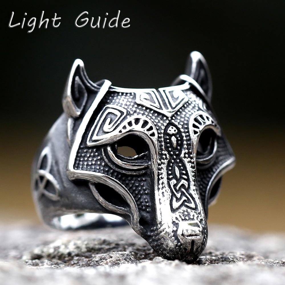 2025 NEW Men's 316L Stainless Steel Ring Viking Wolf  Ring Punk Animal Ring For Men Fancy Halloween Jewelry Free Shipping