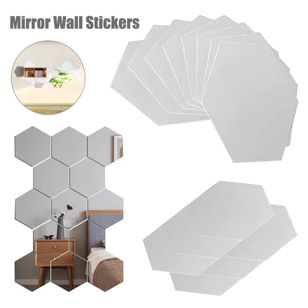 5-20Pcs Silver Hexagon Art Mirror Acrylic Wall Stickers with for DIY Home Art Bedroom Living Room Wall Decoration Diameter 4.6cm-23cm