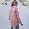 Spring Fall Coat with Chest Pockets Button-down Turn-down Collar Solid Color Corduroy Jacket Loose Casual Outerwear for Travel Work
