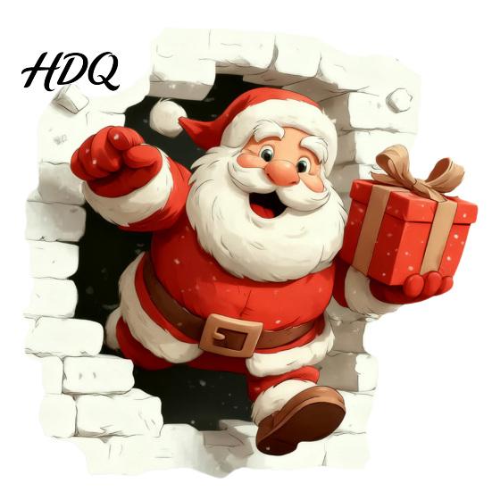 Santa Claus Window Clings Christmas Wall Stickers 3D Reindeer Break-Through Self-Adhesive Decals Decal Removable Stickers for Living Room