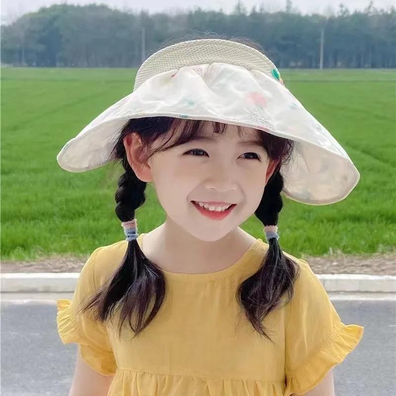 2-8 Years Old Summer Sun Hat for Kids Girls Outdoor UV Protection Children Foldable Wide Brim Beach Caps(48-52cm)