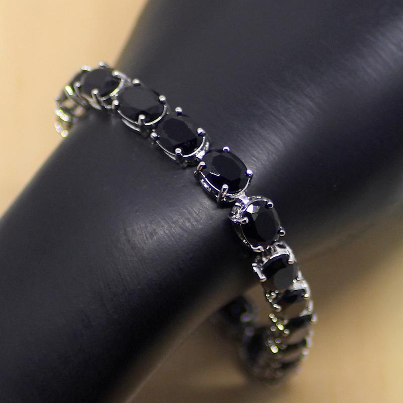 Black Zircon 925 Sterling Silver Round Link Chain Bracelet 7 Inch for Women Free Shipping & Jewelry Bag S085