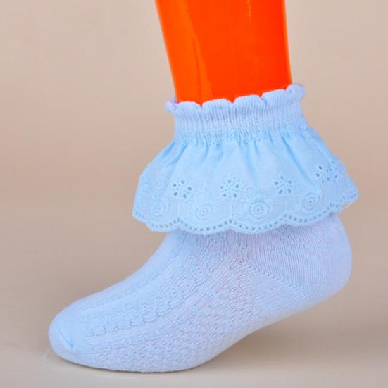 Kids Girls Fashion Solid Color Lace Trim Breathable Mesh Short Cotton Socks