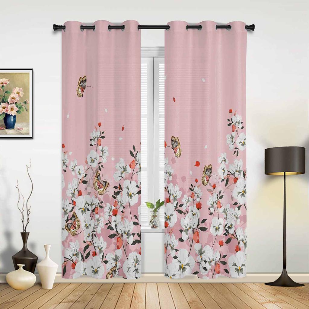 Różowa Roślina Kwiatowa Motyl Nowe Zasłony Okienne do Salonu Kuchni Dekoracja Wewnętrzna Dekoracja Okienna Lambrekiny Zasłona