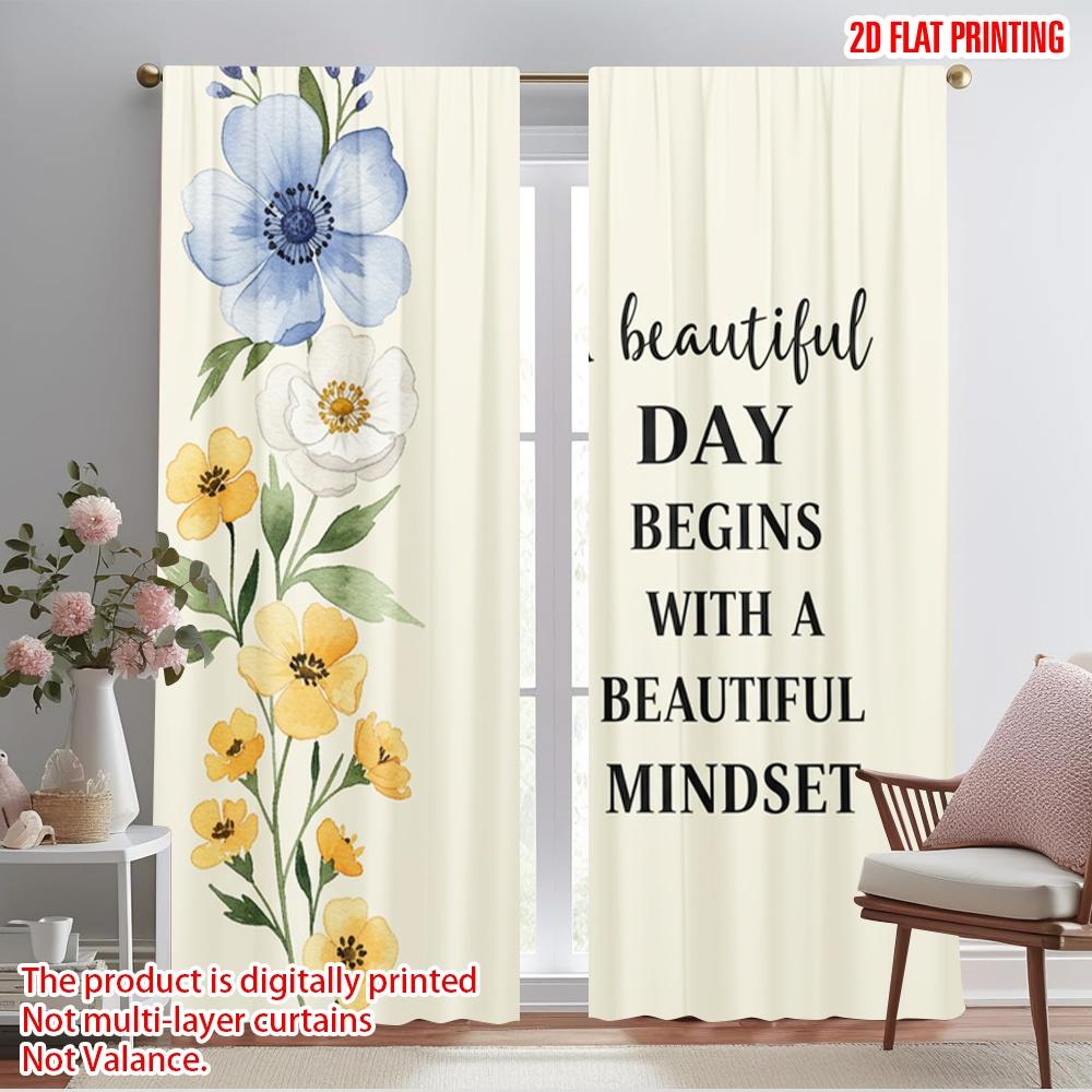 2pcs 2D Flat Printing Scene Curtains Beautiful Mindset Flower Floral 100% Polyester Fabric Without Electricity Festive Holiday