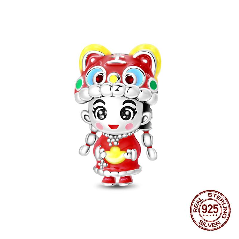 925 Silver Lantern Chinese Knot Charms New Year's Traditional Beads Fit 3mm 925 Exquisite Bracelets Fashion DIY Jewelry Gifts