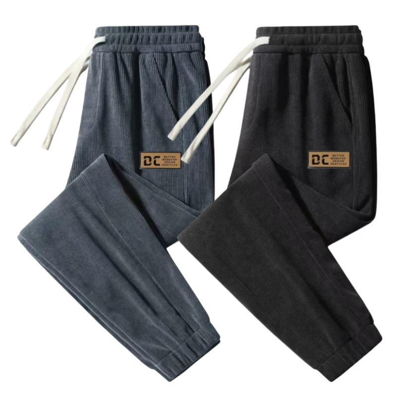 Men's Korean Style Corduroy Cuffed Sweatpants - Autumn/Winter Casual Loose Fit Trousers