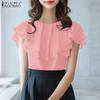 ZANZEA Women Casual Round Neck Short Sleeve Summer Ruffles Blouse