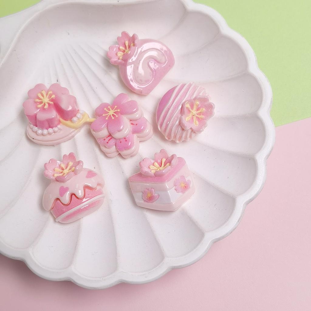 100PCS Pink Mini Flower Cake Series Resin Flatback Cabochons for Hairpin Scrapbooking DIY Jewelry Craft Decoration Accessories