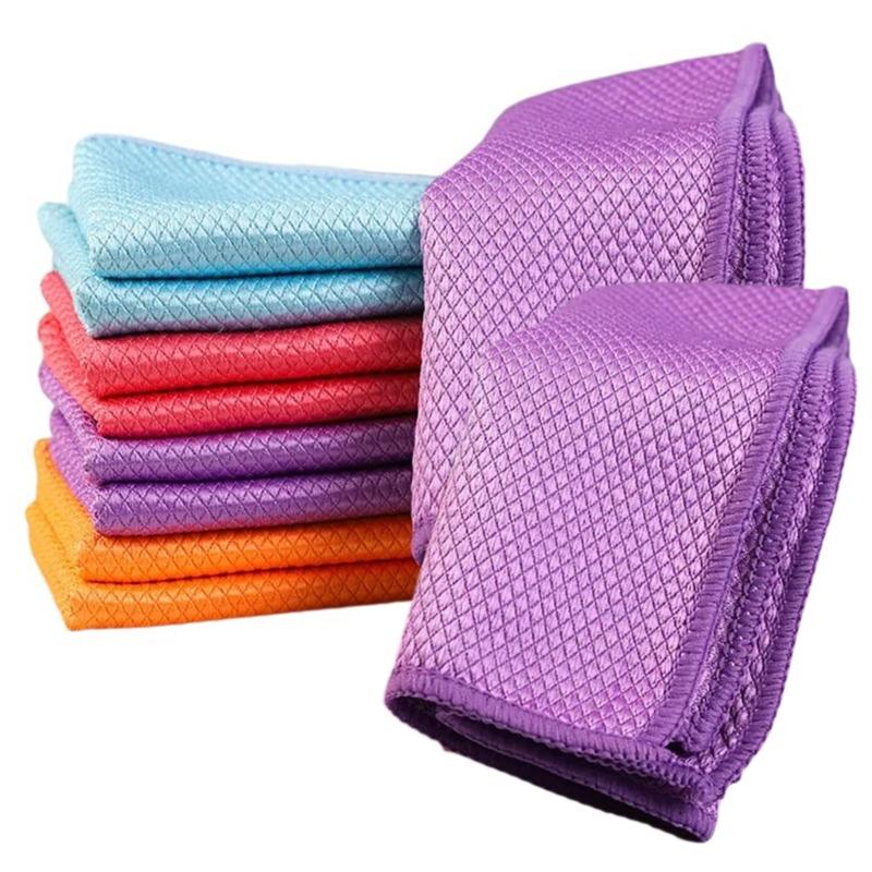 

Pack Of 10 High Absorbent Fish Scales Microfiber Cleaning Cloths for Streak Freely Surfaces In Kitchen and Home 30 X 30cm