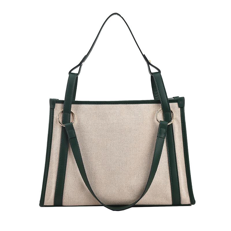 New simple casual large-capacity linen handbag fashion trend contrasting color shoulder bag commuter tote bag