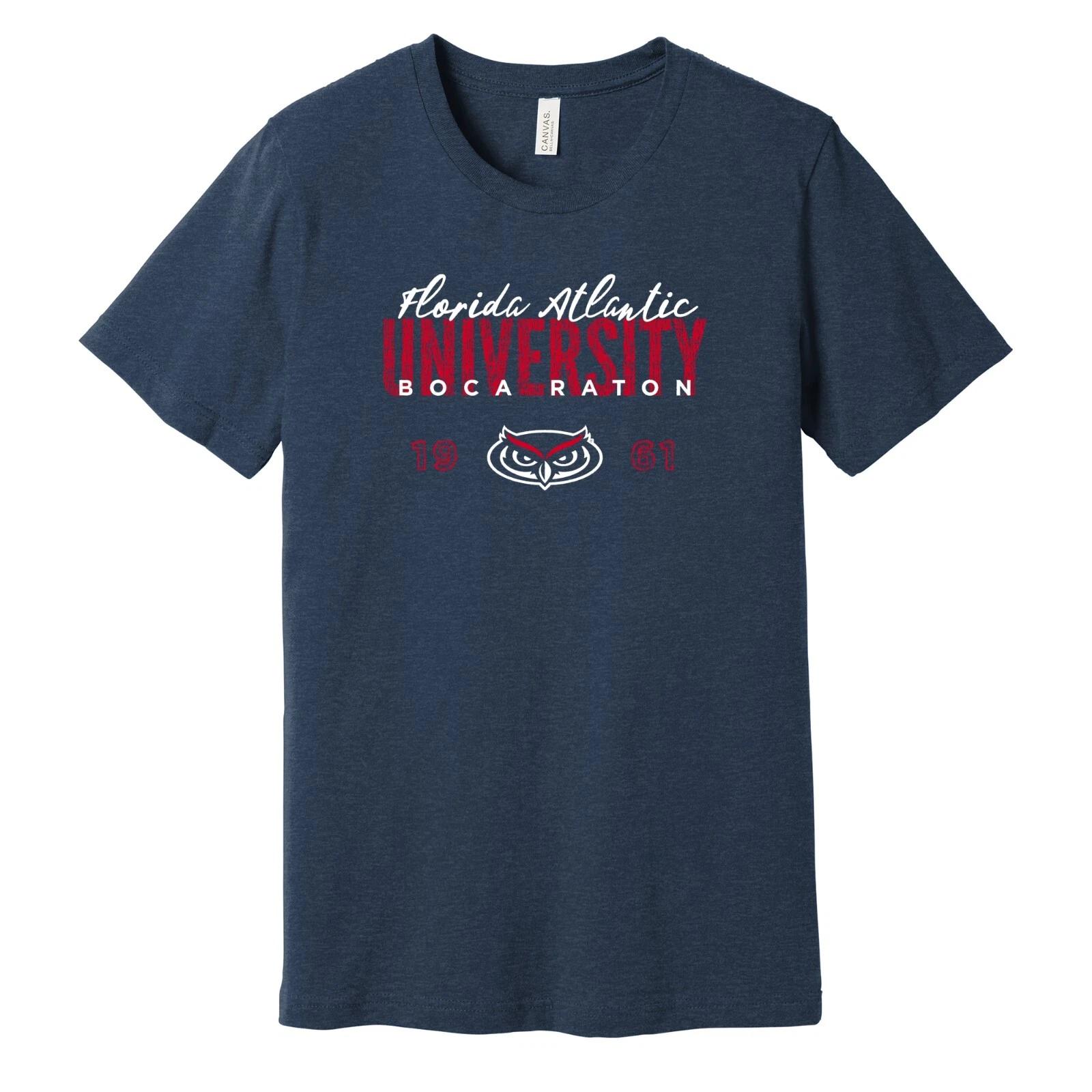 Florida Atlantic Owls Dist Block Script Logo T-Shirt - Heather Navy 3XL