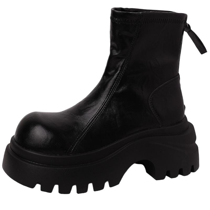 Retro British Leather Boots Thick-soled Martin Boots Women's Autumn and Winter Fashion Versatile and Comfortable Heightening Medium Heel Short Boots