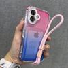 Gradient Slot Card Holder Wrist Strap Lanyard Phone Case For iPhone 15 16 Pro Max Plus 13 12 Air Cushion Bumper Protective Cover