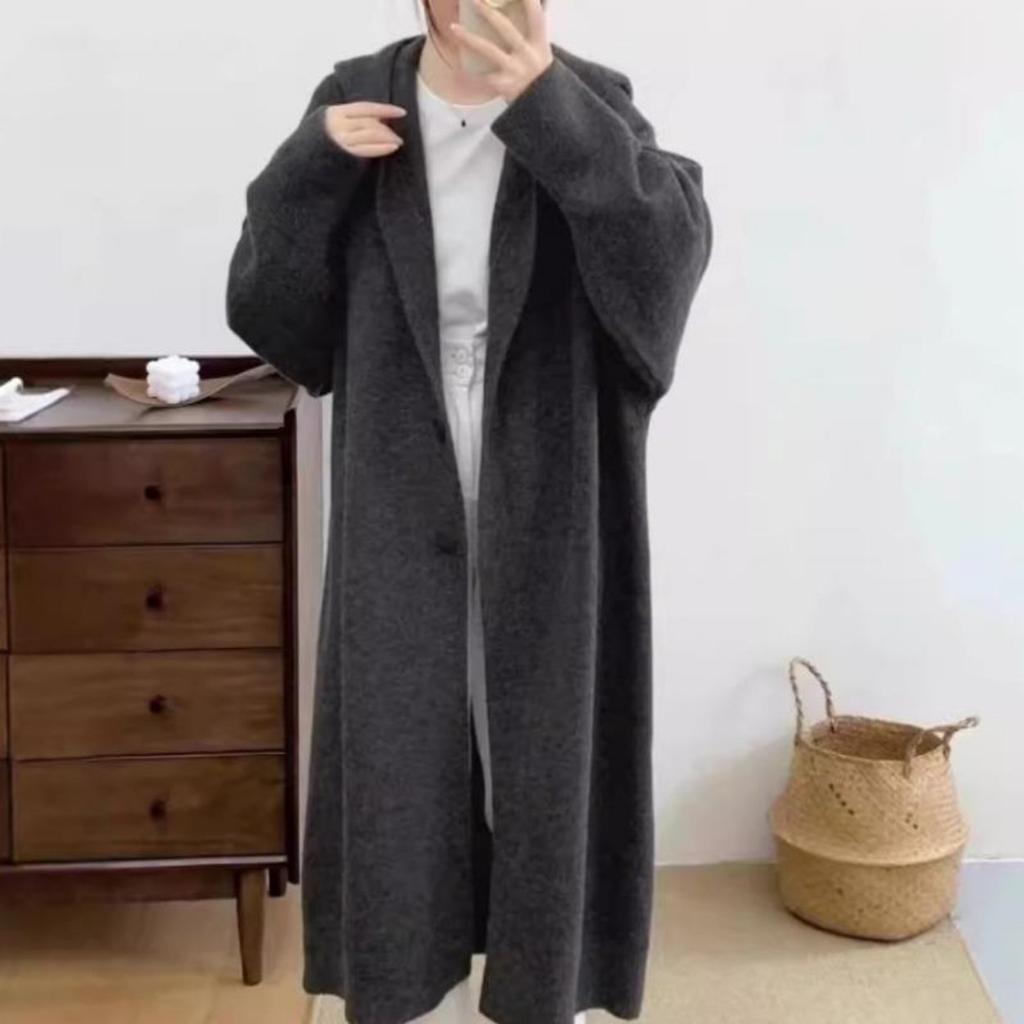 Korean Version of The Loose Hooded Knee Sweater Cardigan, Women's Fall and Winter Soft Lazy Wind In Long Sweater Jacket
