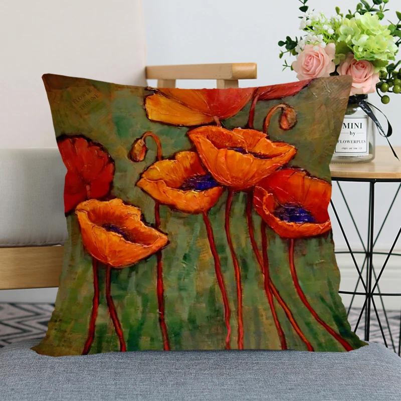 Rote Mohnblume Kissenbezug Schlafzimmer Heimdeko Schönes Geschenk Quadratisch Weich