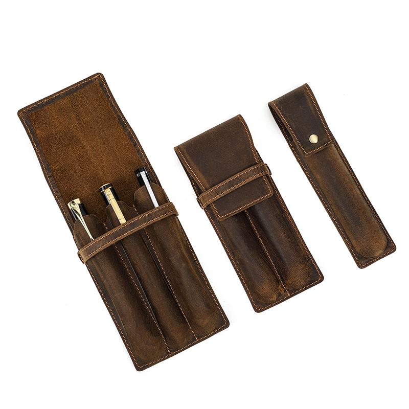 1 Retro Crazy Horse Leather Pencil Case, 2 Pcs, 3 Pcs, Handmade, Personalized and Creative Student Pen Case.