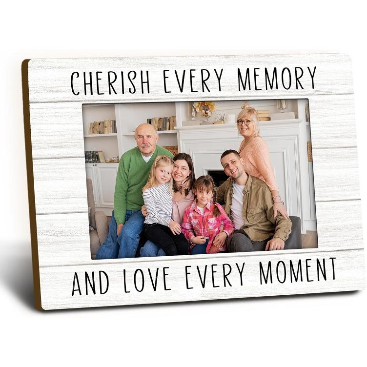 Family 4x6 Picture Frame, Family Gifts Wooden Picture Frame, Housewarming Gifts for FamilyMom Dad, Cherish Every Memory and Love Every Moment memory