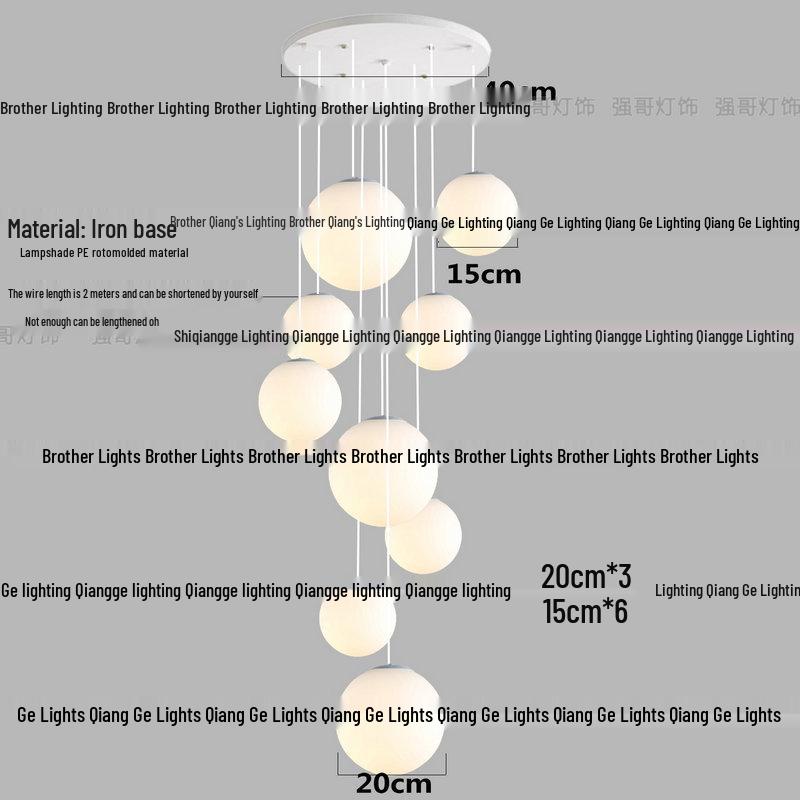 Minimalist Rotating Stair Chandelier: Irregular Long Duplex Pendant with Large Round Ball in Cream