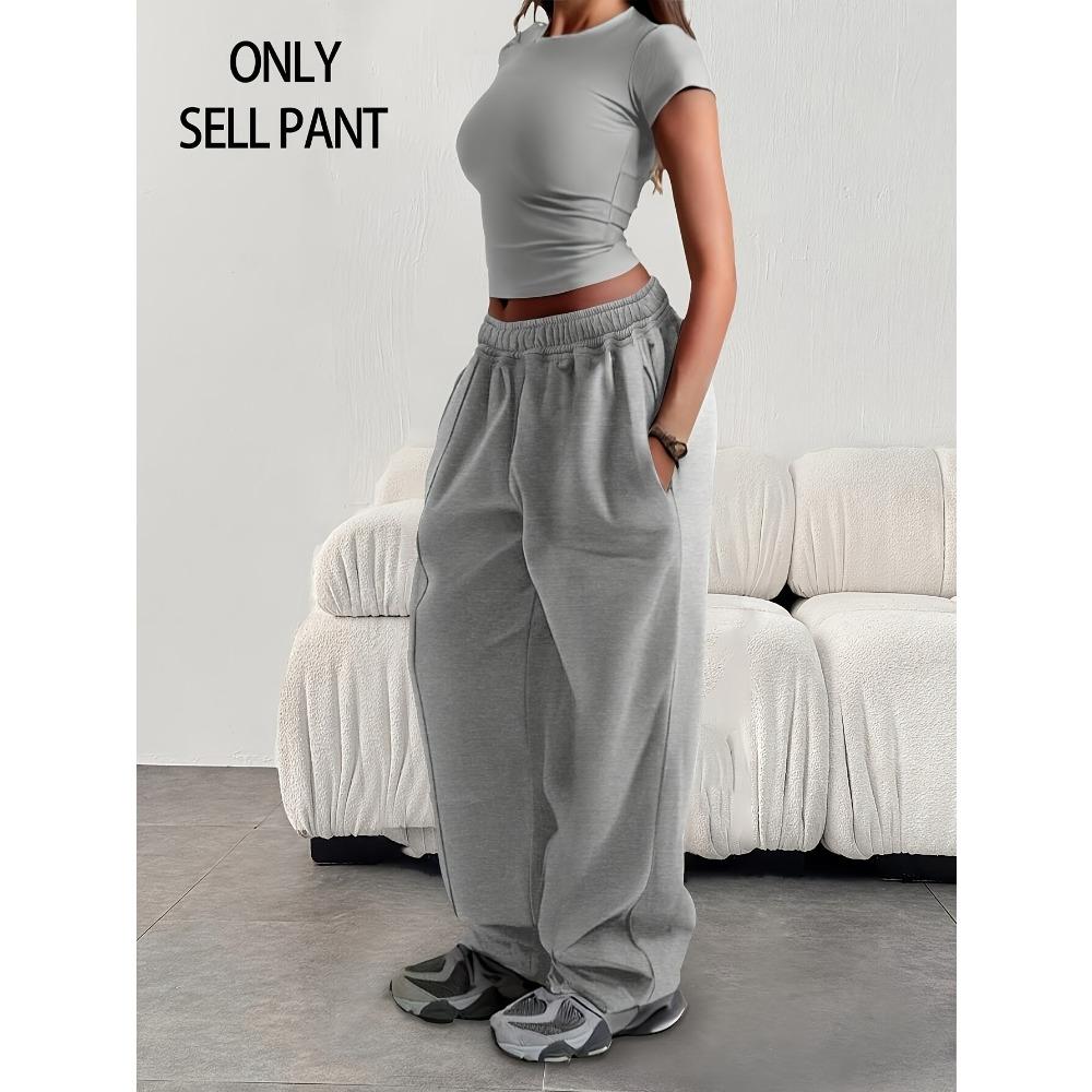 Women's Wide Leg Pants Thickened Version Light Grey and Black with Elastic Waistband Autumn Winter