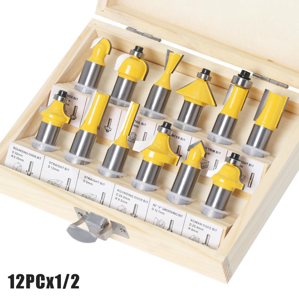 15-Piece Set 1/4 Handle 1/2 Handle 8 Handle 6 Handle Woodworking Milling Cutter Set 12-Piece Set Woodworking Slotting Milling Cutter