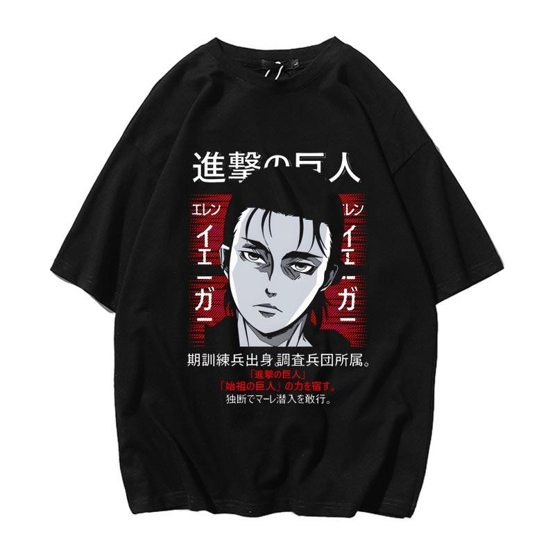 Attack on Giants Anime Alan Yeager Pattern Printed T-Shirt Short Sleeve Men's and Women's Summer Cotton Loose