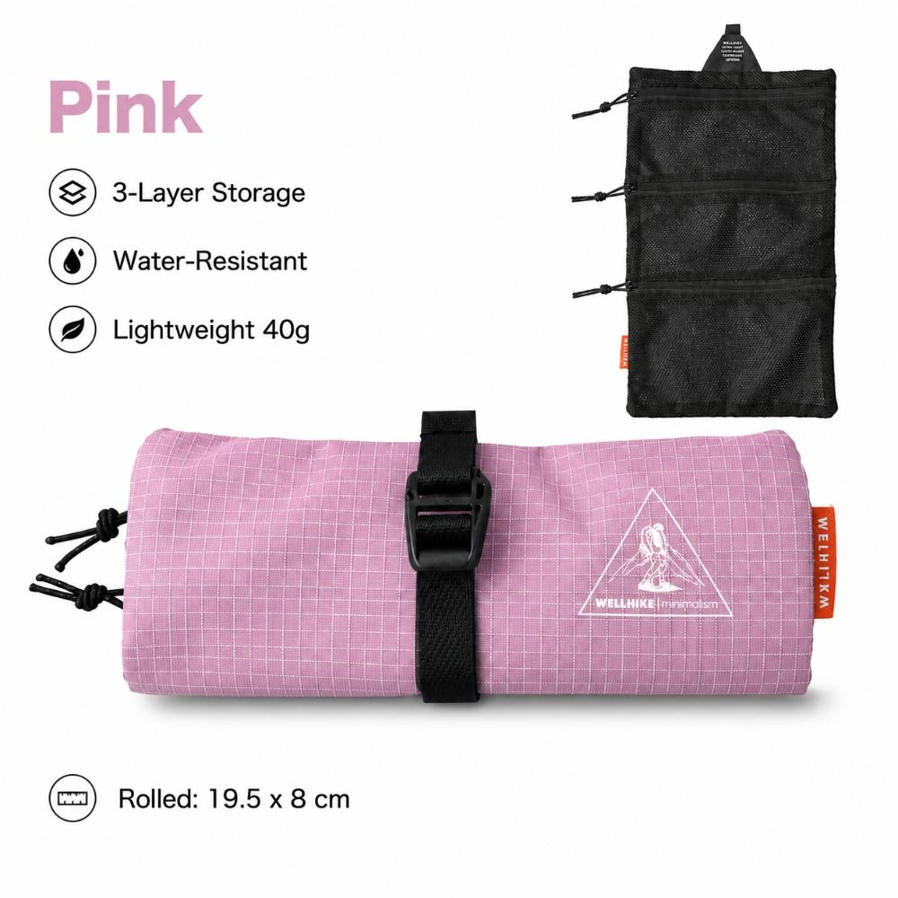 Lightweight Hanging Toiletry Bag 40g Travel Organizer 3 Layer Mesh Wash Bag Waterproof Camping Hiking Bathroom Storage Pouch