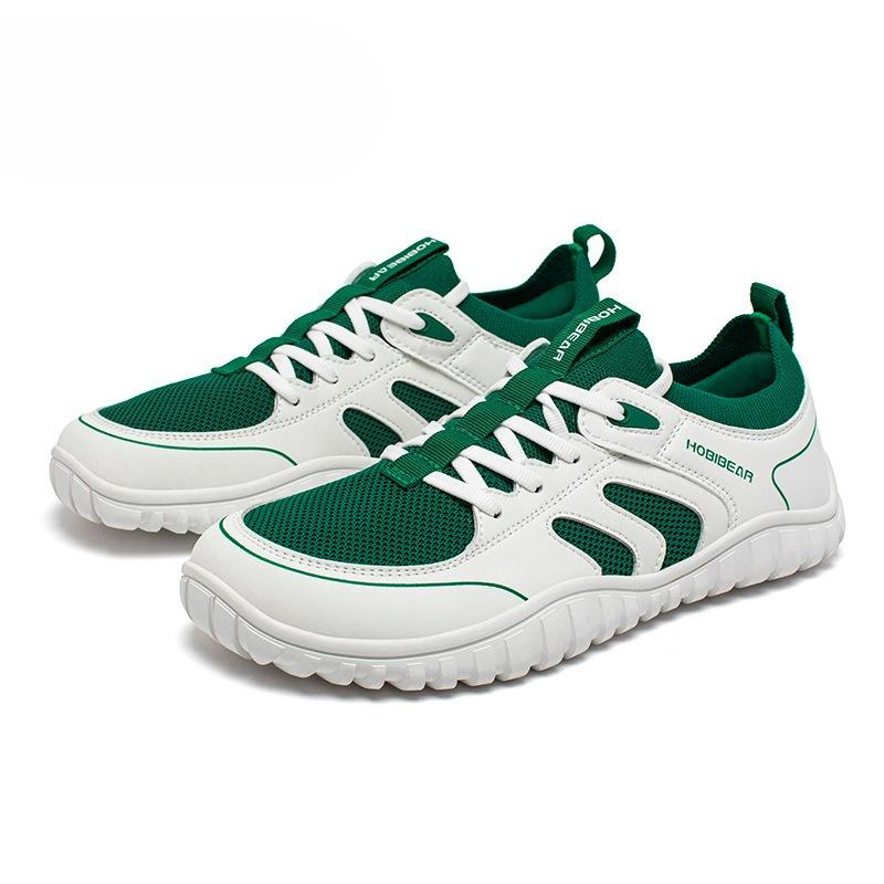 Wide Toe Running Sneakers Unisex Minimalist Mesh Breathable Shoes Artificial Leather Lace Up Walking Sneakers