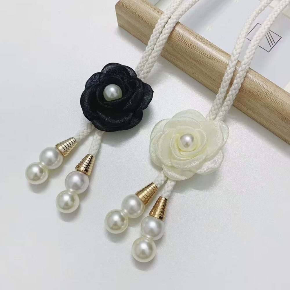 2PCS Adjustable Pearl Curtain Buckle Elegant Curtains Tie Rope Camellia Curtain Tieback  Living Room