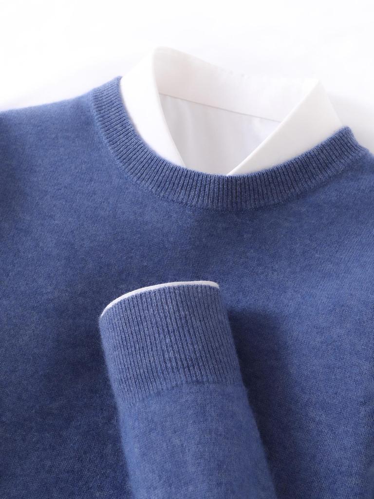 Men's Cashmere Round Neck Sweater - Business Casual Light Luxury Pullover, Soft & Smooth Knitwear for Autumn & Winter.